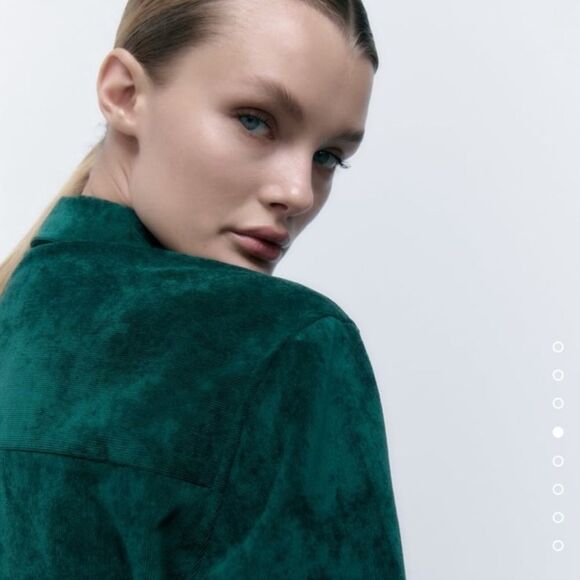 Zara Fine-Waled Emerald Green Corduroy Oversized Long Sleeve Button Blouse SZ M - Picture 2 of 14